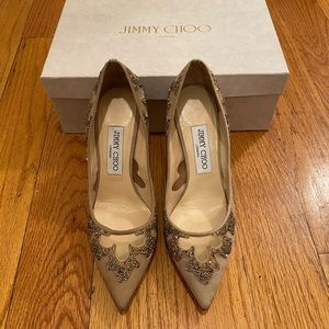 Jimmy Choo Suede Heels with Crystal and Mesh